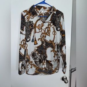 Printed button up short, size small.